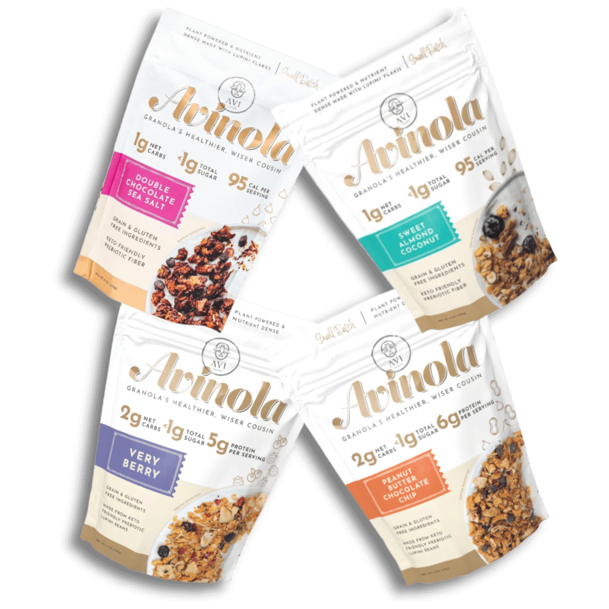 Amazon.com: Avi Superfood Granola Variety 4-Pack - 9oz Each, Low
